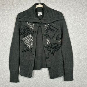 Columbia Cardigan Sweater Womens S‎ Gray Chunky Alpaca Wool Blend Shawl Collar